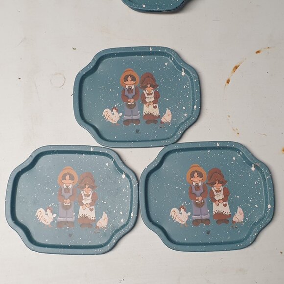 Tender Heart Treasures Ltd 1987 Snack Trays Spatter Blue Set of 9 - Picture 9 of 14